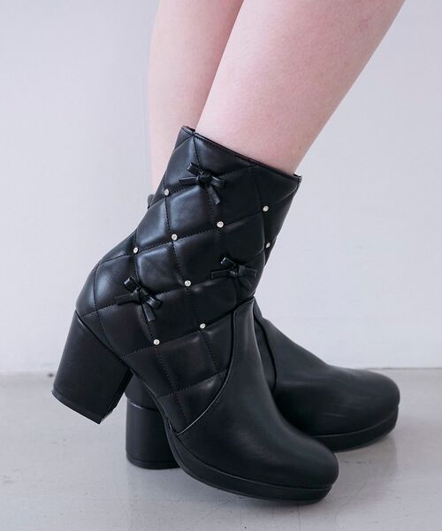 ブラックキルティングブーツ Lサイズ MAJESTIC LEGON（マジェスティックレゴン） ブーツ キルティング