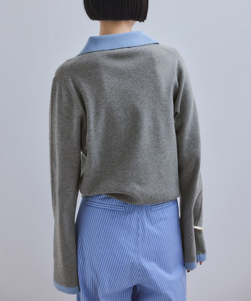 アダムエロペ　バイカラーポロニットプルオーバー　新品未使用タグ付き　グレー WEB限定】・【サステナブル】バイカラーポロニットプルオーバー