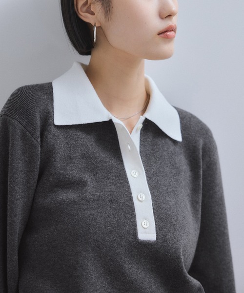 ADAM ET ROPE FEMME バイカラーポロニットプルオーバー ADAM ET ROPE'（アダムエロペ） ポロシャツ ポロ 「WEB限定