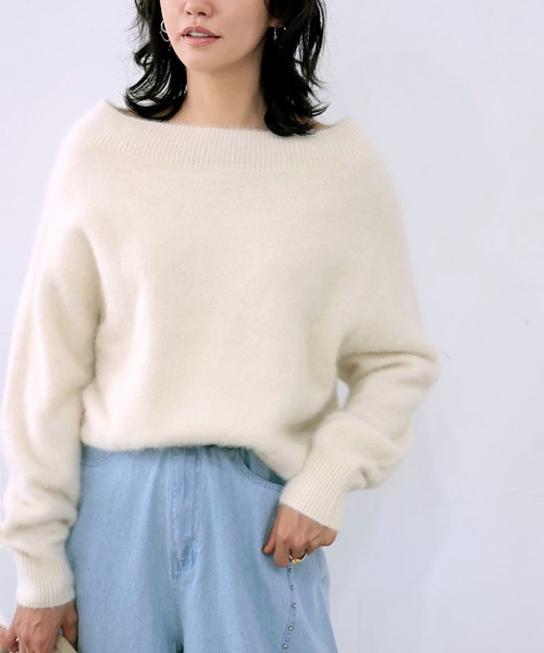 オフショルダーニットセーター AsheKsha ニット セーター 三色展開 オフショルダーニットトップス