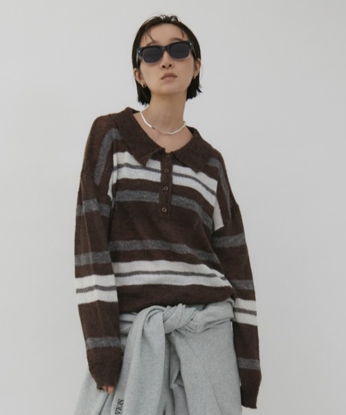 VION ニット セーター ルーズボーダーポロニット / Loose Border Polo