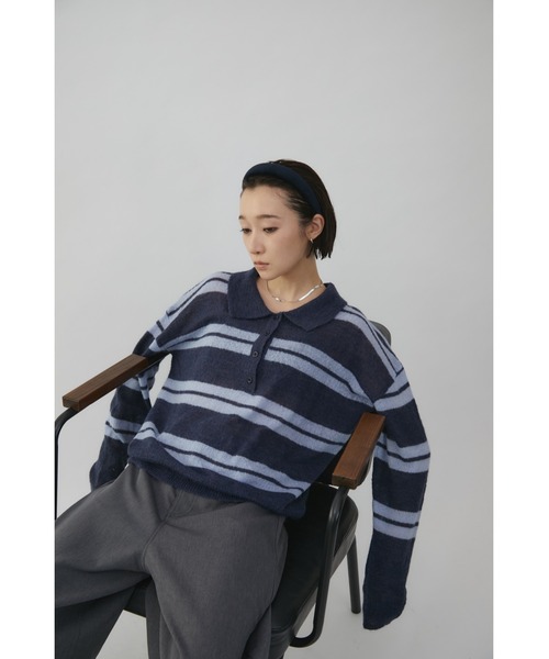 美品☆YOOU Over boarder polo(オーバーボーダーポロ) VION ニット セーター Loose Border Polo Knit / ルーズボーダーポロ