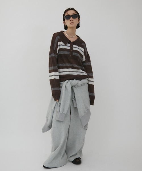 VION ニット セーター ルーズボーダーポロニット / Loose Border Polo