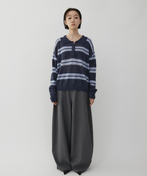 VION ニット セーター ルーズボーダーポロニット / Loose Border Polo
