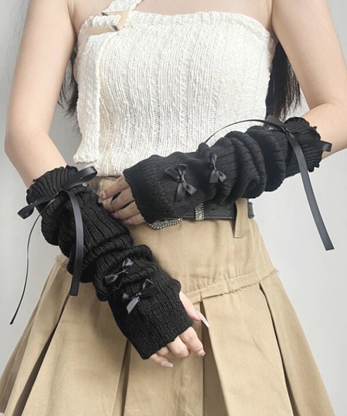 Mayree アームカバー 「urge select」リボン ニット アームカバー
