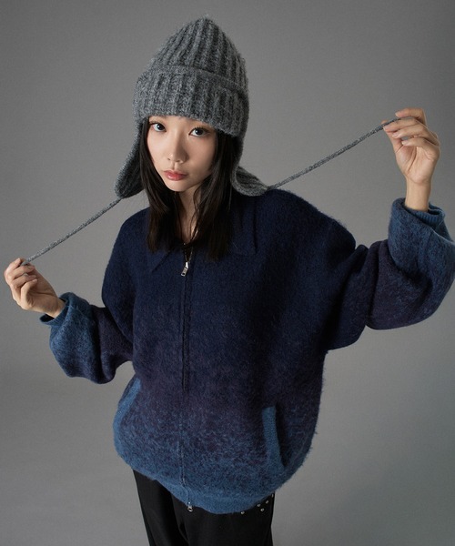 OBSIDIAN オブシディアン ハイゲージウール ニットフーディー XL 黒 ONCILY（オンシェリー） カーディガン ASSORT SHAGGY ZIP KNIT