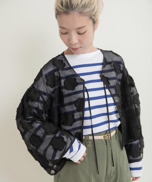Dot&amp;Stripes CHILD WOMAN オーガンジーブラウス Dot&Stripes CHILDWOMAN - Dot and stripes オーガンジー花刺繍