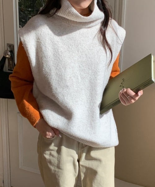 Diosfront ベスト ジレ タートルネックニットベスト レディース