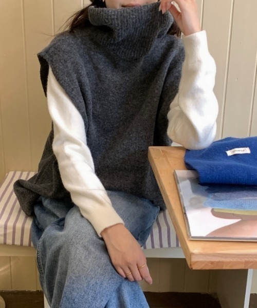 Diosfront ベスト ジレ タートルネックニットベスト レディース