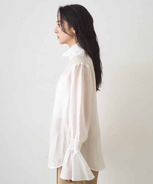 ☆ハイジ様ご専用☆　ラウンジドレス　ホワイト　レースアップブラウス　長袖シャツ Loungedress（ラウンジドレス） ブラウス シャツ シアーハイネック