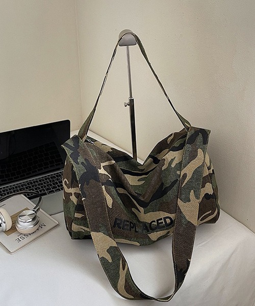 雰囲気◎ 鬼加工 J.CREW トート ボストン バッグ カモフラ c.u.l ボストンバッグ A4収納可 迷彩 カモフラージュ ショルダー 旅行