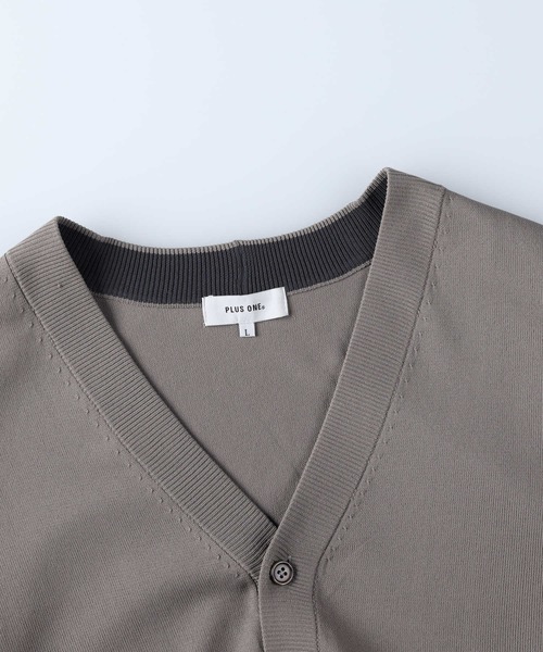 「PLUS ONE」 カーディガン L ダークベージュ メンズ_画像3