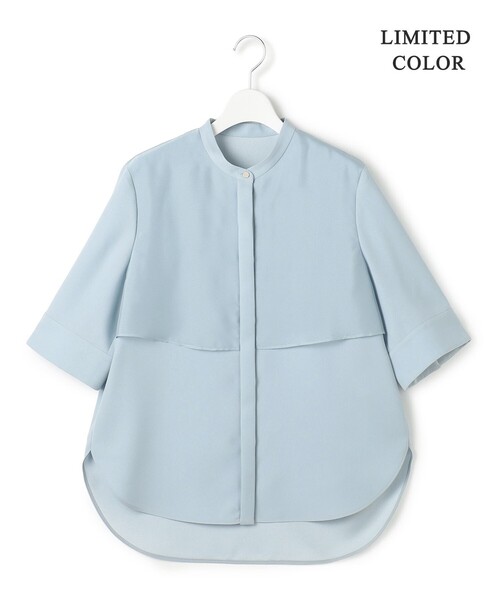 ブラウス シャツ 「WEB限定カラーあり」 FluidBackSatin バンドカラーシャツ レディースの画像