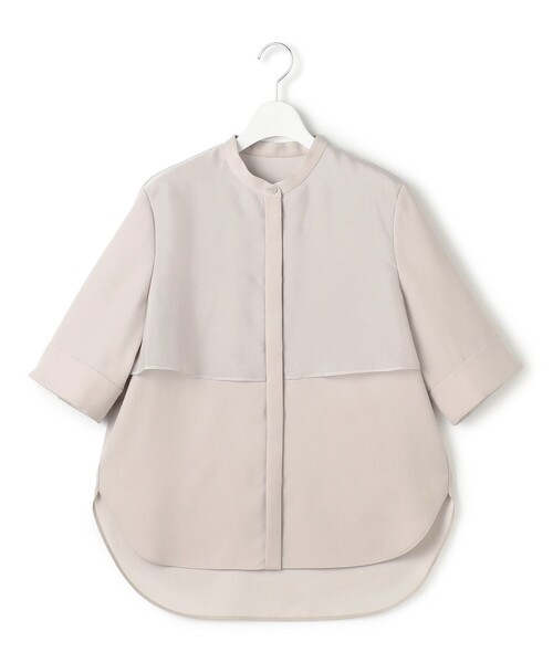 ブラウス シャツ 「WEB限定カラーあり」 FluidBackSatin バンドカラーシャツ レディースの画像