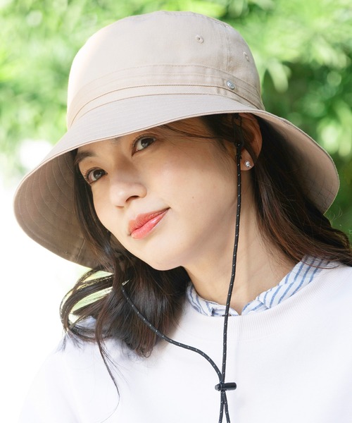 帽子 ハット ニューエラバケットハット BUCKET-03バケハ メタルロゴつば広ロングブリム顎紐付き ONSPOTZ別注 レディースの画像