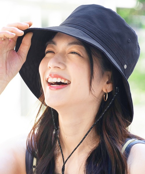 帽子 ハット ニューエラバケットハット BUCKET-03バケハ メタルロゴつば広ロングブリム顎紐付き ONSPOTZ別注 レディースの画像