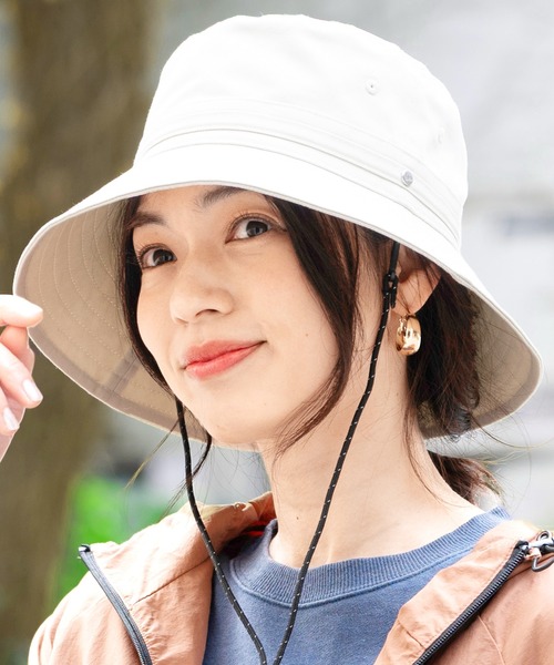 帽子 ハット ニューエラバケットハット BUCKET-03バケハ メタルロゴつば広ロングブリム顎紐付き ONSPOTZ別注 レディースの画像
