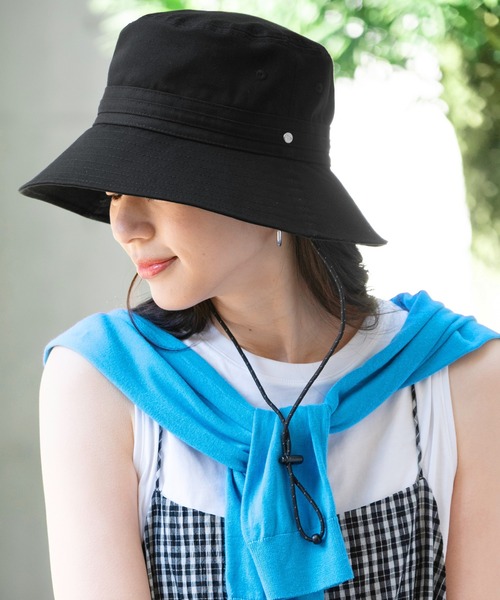 帽子 ハット ニューエラバケットハット BUCKET-03バケハ メタルロゴつば広ロングブリム顎紐付き ONSPOTZ別注 レディースの画像
