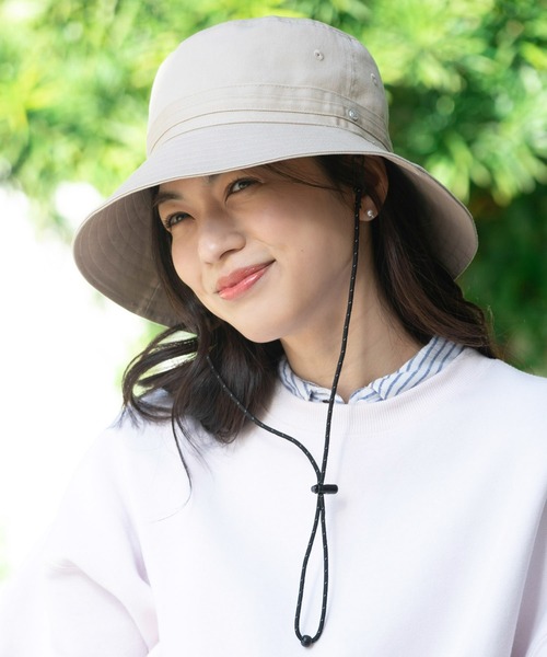 帽子 ハット ニューエラバケットハット BUCKET-03バケハ メタルロゴつば広ロングブリム顎紐付き ONSPOTZ別注 レディースの画像