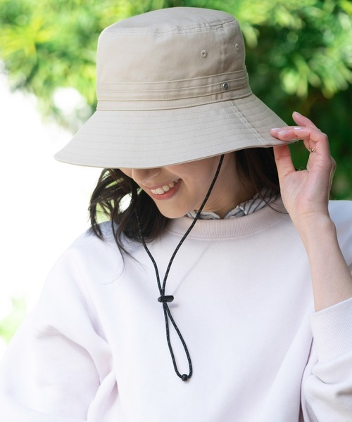 帽子 ハット ニューエラバケットハット BUCKET-03バケハ メタルロゴつば広ロングブリム顎紐付き ONSPOTZ別注 レディースの画像
