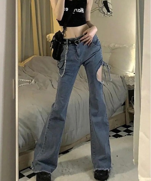 「almo」 ブーツカットデニムパンツ LARGE ブルー レディース_画像9