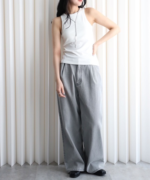 YENNA タンクトップ ノースリーブ 「接触冷感」テレコカップ付