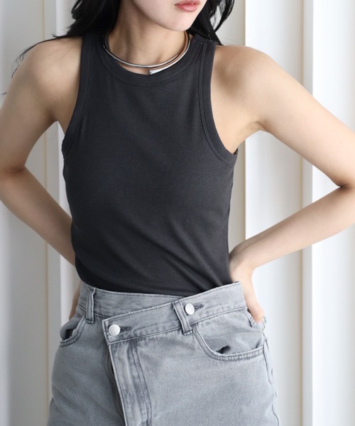 YENNA タンクトップ ノースリーブ 「接触冷感」テレコカップ付