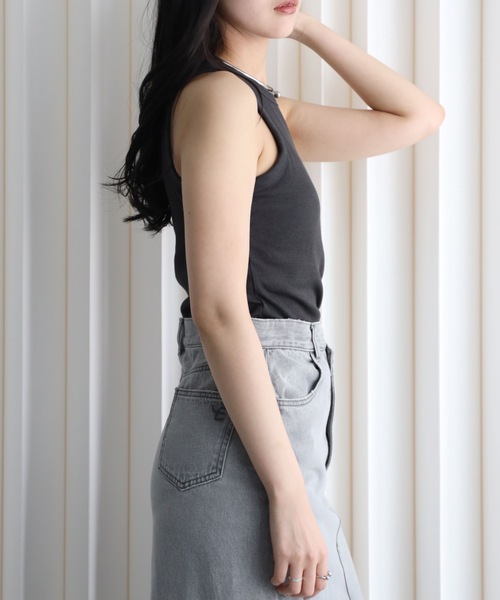YENNA タンクトップ ノースリーブ 「接触冷感」テレコカップ付