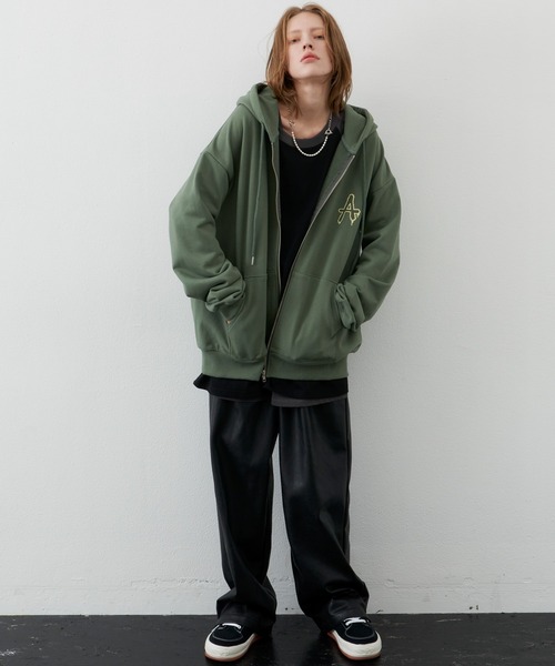 「AIVER」 ジップアップパーカー LARGE チャコールグレー メンズの画像