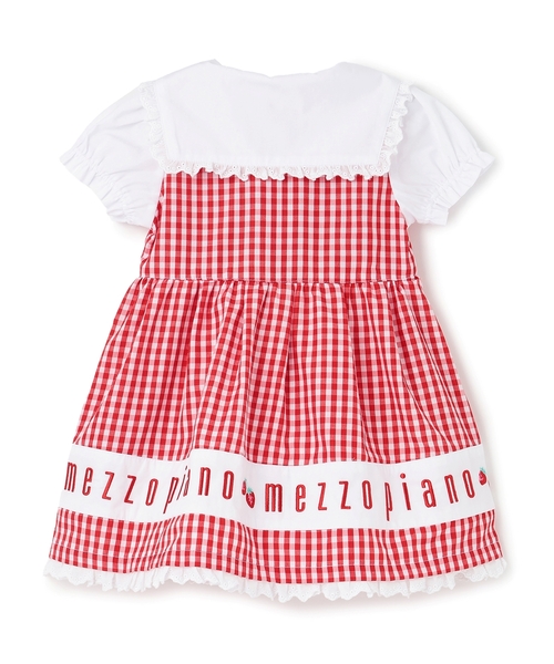 mezzo piano ワンピース 裾ロゴ刺しゅう ギンガムチェックワンピース