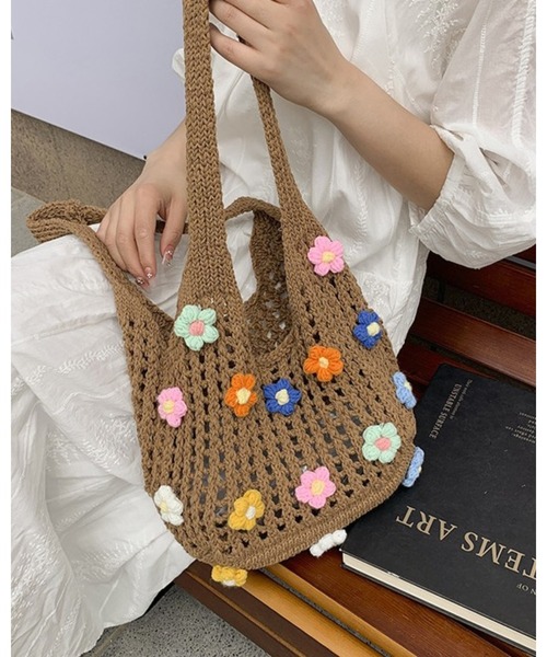 クロシェバッグ CHEER（チアー） トートバッグ ナチュラル可愛い立体フラワーモチーフ