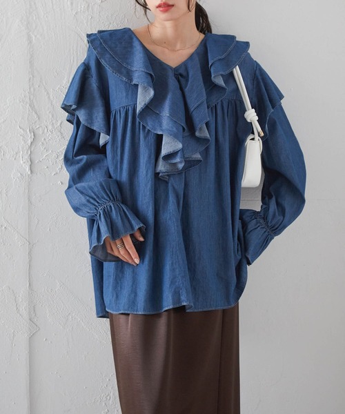 「RANAN」 長袖ブラウス M ブルー レディース_画像2