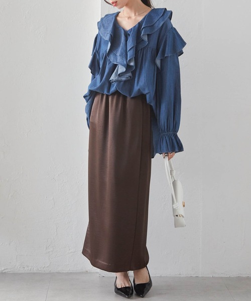 「RANAN」 長袖ブラウス M ブルー レディース_画像4