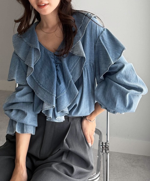 「RANAN」 長袖ブラウス M ブルー レディース_画像5