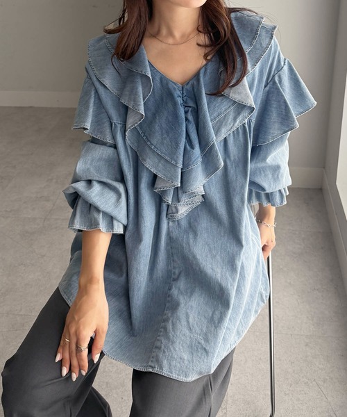 「RANAN」 長袖ブラウス M ブルー レディース_画像6