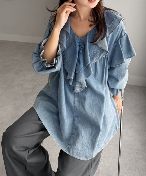 「RANAN」 長袖ブラウス M ブルー レディース_画像7