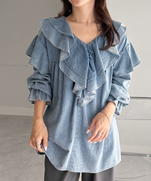 「RANAN」 長袖ブラウス M ブルー レディース_画像8