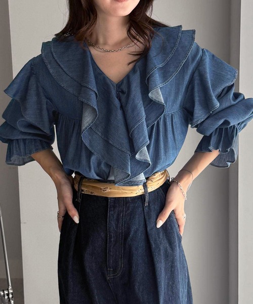 「RANAN」 長袖ブラウス M ブルー レディース_画像9