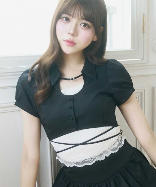 Belle Charme ブラウス シャツ 半袖 「Belle Charme」Lace Hem Puff 