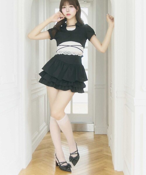 Belle Charme ブラウス シャツ 半袖 「Belle Charme」Lace Hem Puff