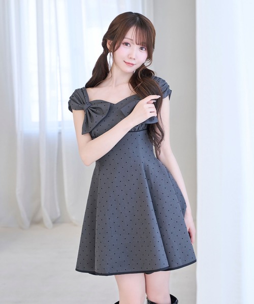 Rose Muse（ロゼミューズ） ワンピース Shoulder ribbon flare dots o