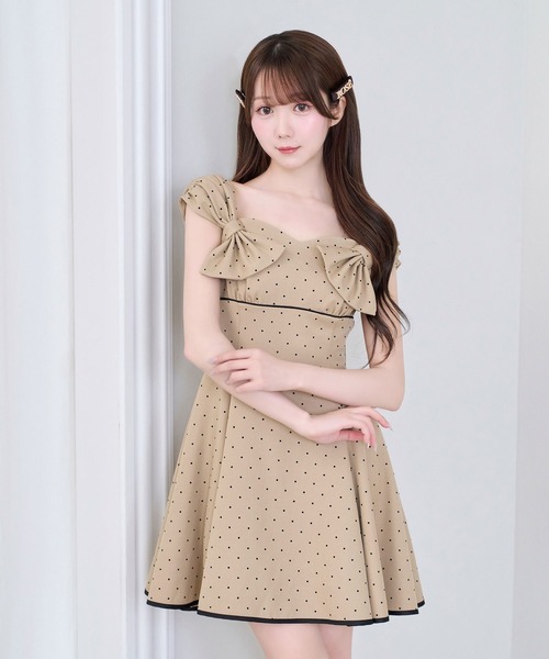 Rose Muse（ロゼミューズ） ワンピース Shoulder ribbon flare dots o