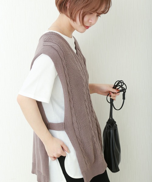 libelle more ニット ケーブル柄サイドオープンニットベスト+