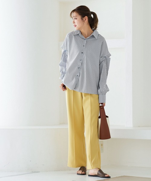 ブラウス シャツ 2wayストライプ5分袖シャツ レディース SLY ブラウス シャツ LAYERD STRIPE 2P SH レイヤード