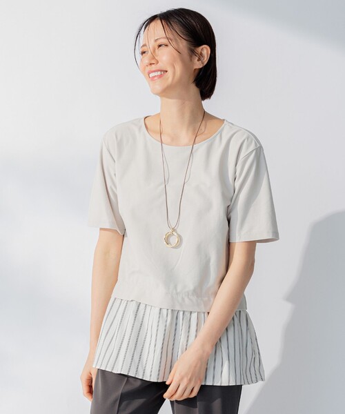 tシャツ 「洗える」コンビネーションシャーティング ペプラムデザイン カットソー レディース