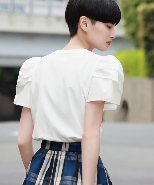 tシャツ 2WAY異素材ドッキングチューリップスリーブトップス「洗える」 レディース ELFRANK tシャツ チューリップスリーブドッキングカットソー