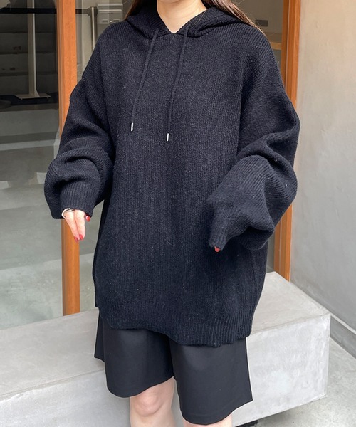 LE MORE ニット セーター フーディーニットプルオーバー レディース