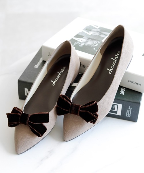 パンプス 晴雨兼用 ベルベットリボン ポインテッドトゥ パンプス「日本