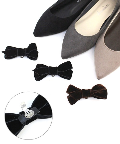 パンプス 晴雨兼用 ベルベットリボン ポインテッドトゥ パンプス「日本