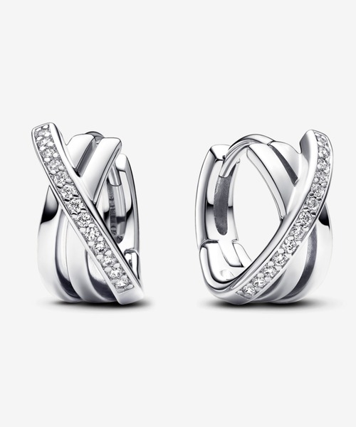 PANDORA（パンドラ） ピアス クロスオーバー パヴェ シルバー フープ